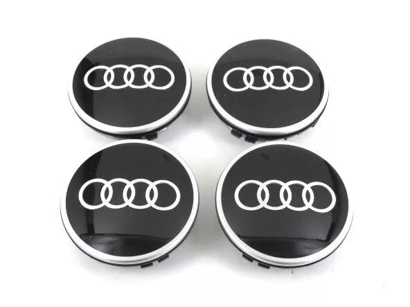 Audi Dynamic Alloy Wheel Centre Hub Cap Set - Black Rings
