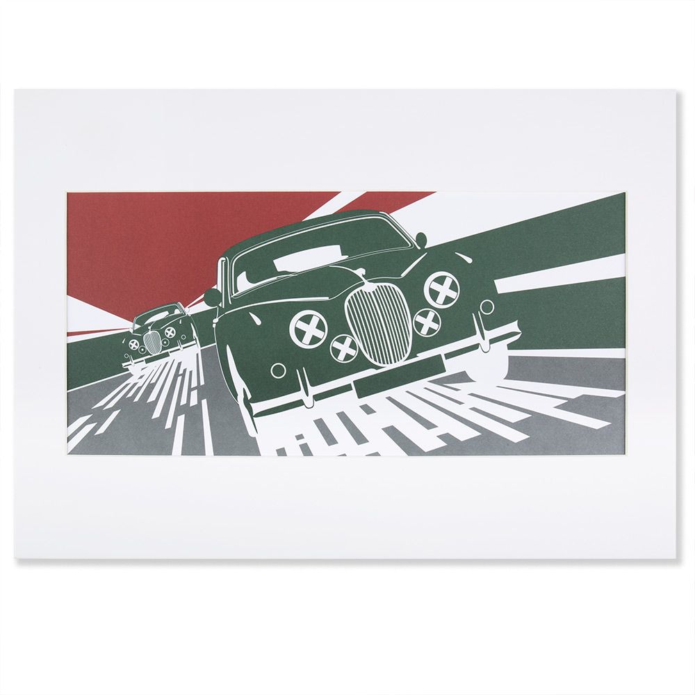 Jaguar Heritage Art Print - Green & Red (A3)