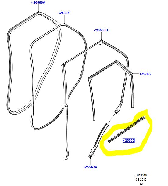 Land Rover Discovery 5 - LHR door Horizontal weatherstrip - base of ...