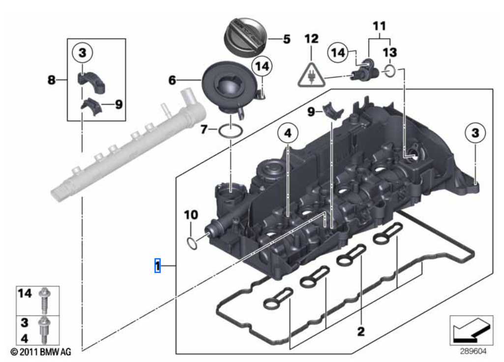 Genuine BMW Rocker Cover N47N / S / S1 (11128589941)