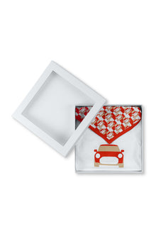 MINI Genuine Baby Gift Set Long Sleeved Body Suit Bib Car Print White Rebel Red