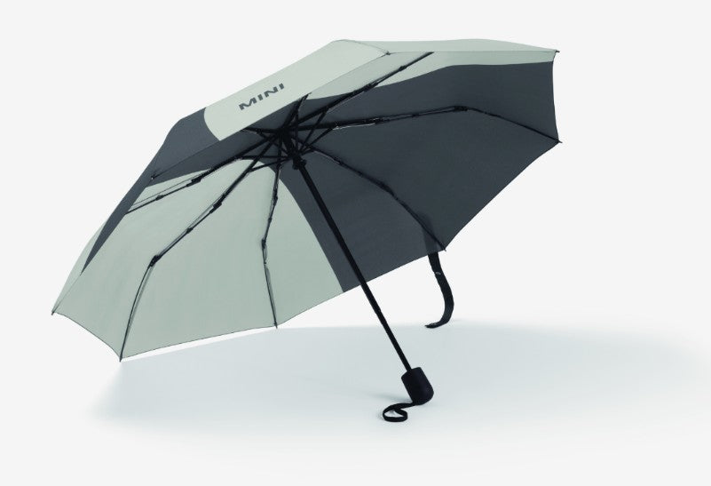 MINI Genuine Umbrella Foldable Car Face Detail Grey Black Push Button Strap