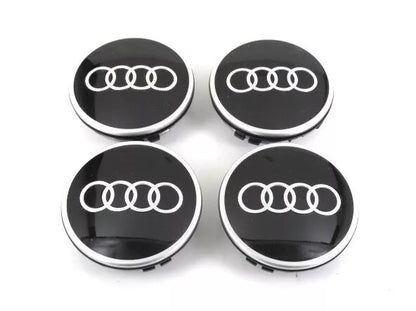 Audi Dynamic Alloy Wheel Centre Hub Cap Set - Black Rings